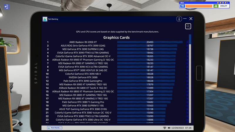 Niste sigurni koja komponenta je bolja? Na tabletu vam je dostupna aplikacija koja vam jasno pokazuje sve dostupne procesore i grafičke kartice, poredane od boljih prema lošijima