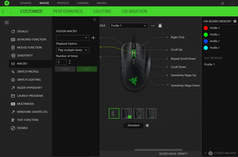 Razer Synapse je softver u kojemu mijenjamo postavke senzora i RGB osvjetljenja te naredbe tipki