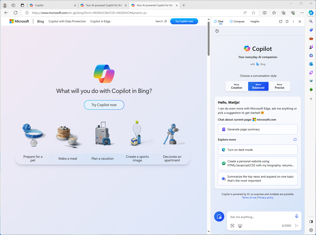 Microsoftov web-preglednik Edge ujedno je i najbolji način da se koristi Copilot, bilo integracijom u Edge, bilo tako da se posjeti službena web-stranica Copilota, ili da mu se pristupi preko Binga. Naravno, uputno je koristiti Edge…
