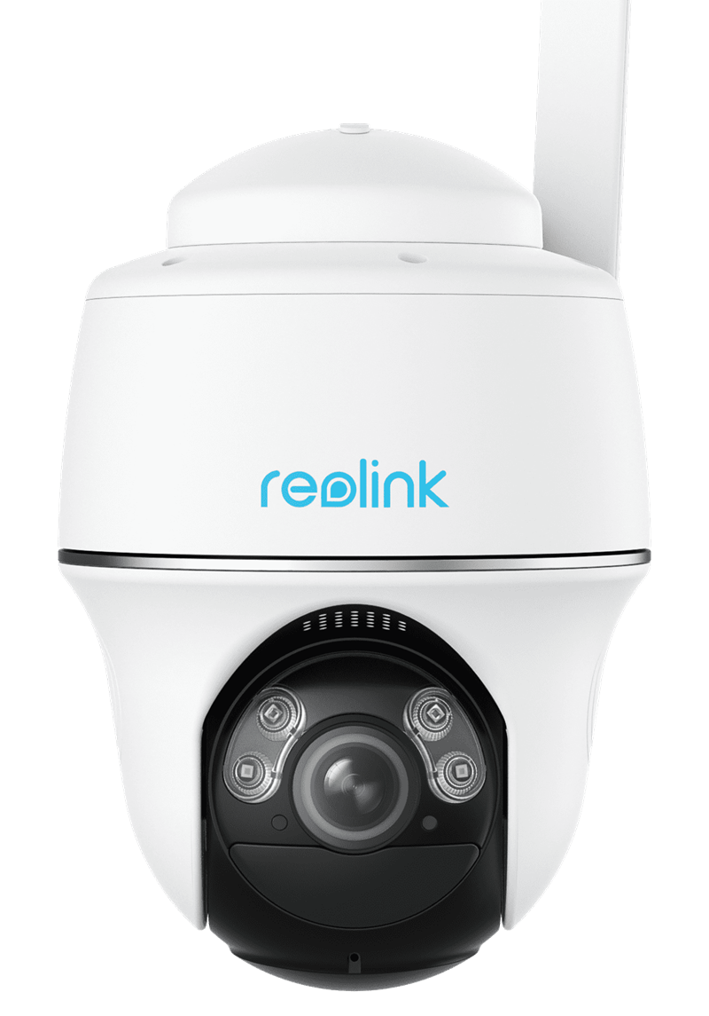 Sprijeda kamera izgleda poput nekih drugih Reolinkovih modela, samo što ima brojčano skromniju rasvjetu (po dvije dnevno bijele i IR LED-ice oko objektiva), a tu su i senzor za ambijentalno osvjetljenje i statusna LED-ca s bočnih strana donjeg dijela objektiva te PIR senzor ispod objektiva - upravo je PIR senzor ključna komponenta baterijskih nadzornih kamera