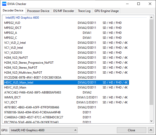 Ovako situaciju s našim prijenosnikom vidi DXVA Checker – GPU može dekodirati kodek HEVC samo do razlučivosti 4K, što znači da dekodiranje 8K videa ostaje na CPU-u, koji je daleko preslab za taj zadatak