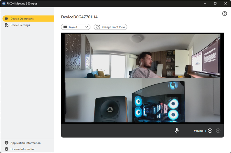 U softveru Ricoh Meeting 360 Apps konfiguriramo načine prikaza i obavljamo umrežavanje tvrtkina sustava