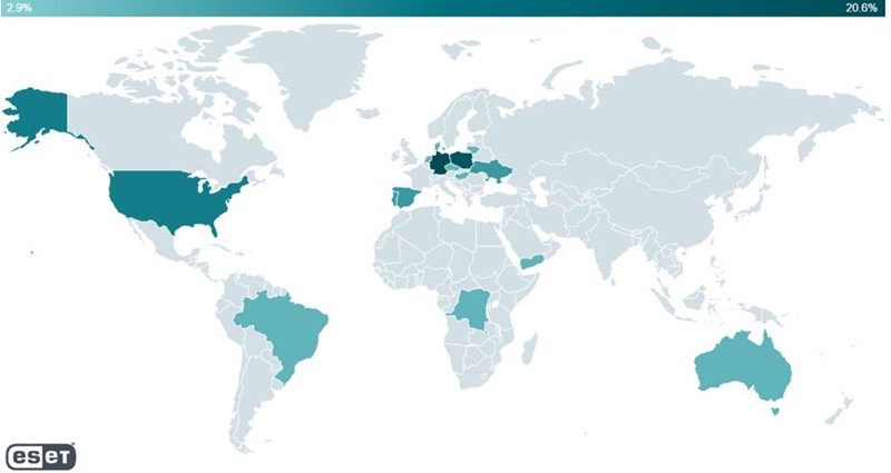 Zemlje gdje su špijunske aplikacije pronađene na uređajima 📷 ESET Research