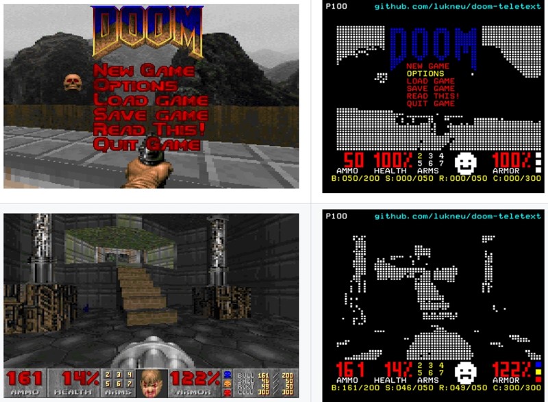 Lijevo: originalni kadar iz igre, desno: render istoga kroz teletekst