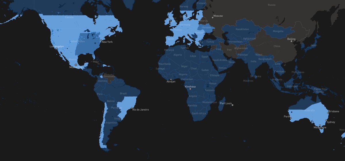 Dostupnost Starlinkova Interneta u zemljama svijeta