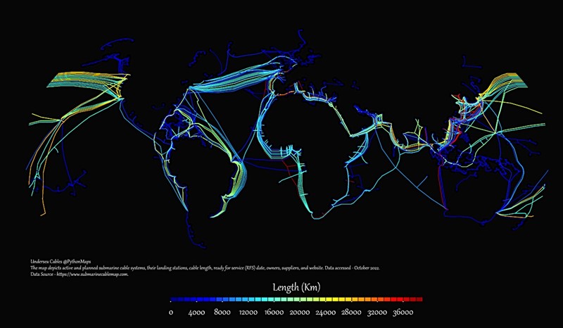 Podvodni kabeli kojima kola internetskipromet dovoljno su dugački da se oko Zemlje omotaju 35 puta 📷 Visual Capitalist
