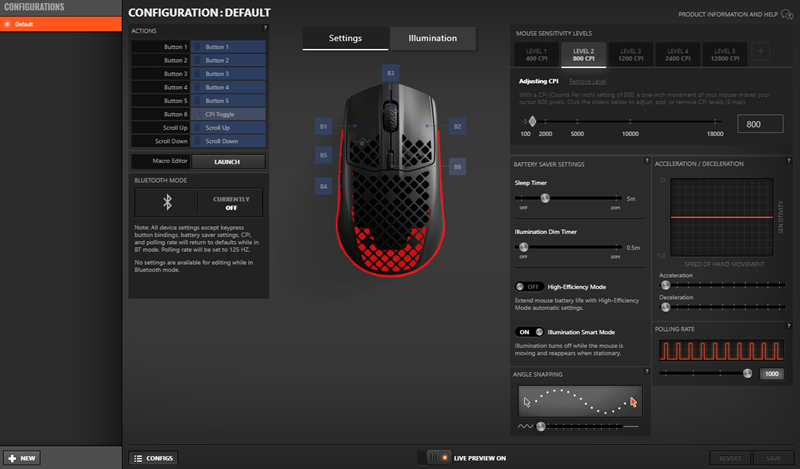 Već poznat nam SteelSeries Engine omogućuje podešavanje gotovo svega što bismo očekivali, no postavke polling ratea iz nekog razloga miš ne prihvaća