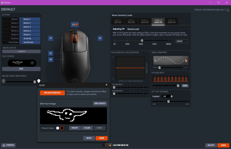 Potpuno upravljanje performansama miša može se obavljati pomoću softvera GG, koji služi za konfiguraciju svih aktualnih SteelSeriesovih uređaja