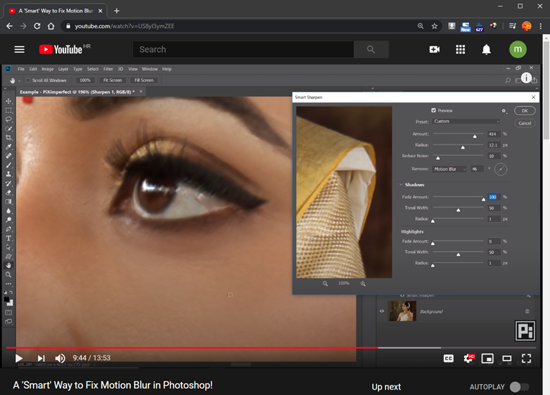 Motion Blur u nekim se situacijama može gotovo posve ukloniti u novijim verzijama Photoshopa, no uspjeh nije zajamčen, a i proces je malo složeniji nego što bi se možda netko nadao, pa je za to uputno pogledati tutorijal