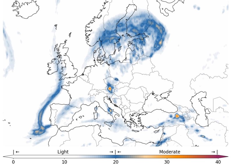 Primjer prognoze turbulencija za Europu &#128247; turbli.com