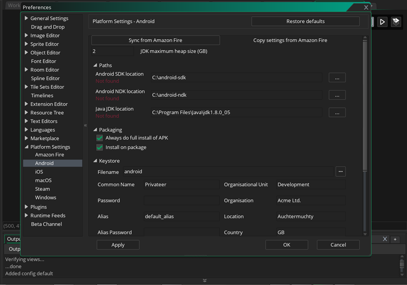 Svim ciljanim platformama moguće je odrediti zasebne postavke