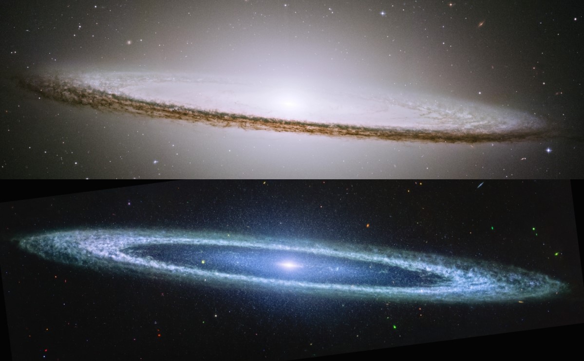 Gore: Hubbleova fotografija u vidljivom spektru; dolje: Webbova infracrvena fotografija 📷 NASA, ESA, CSA, IPAC, STScI