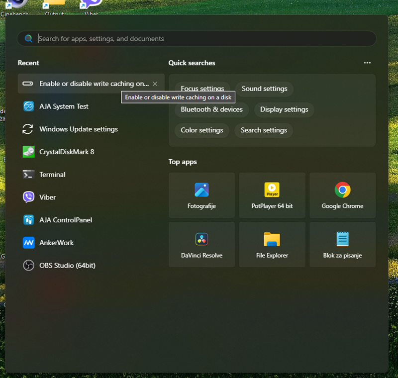 Obratite pažnju na postavku write cachinga u Windowsima