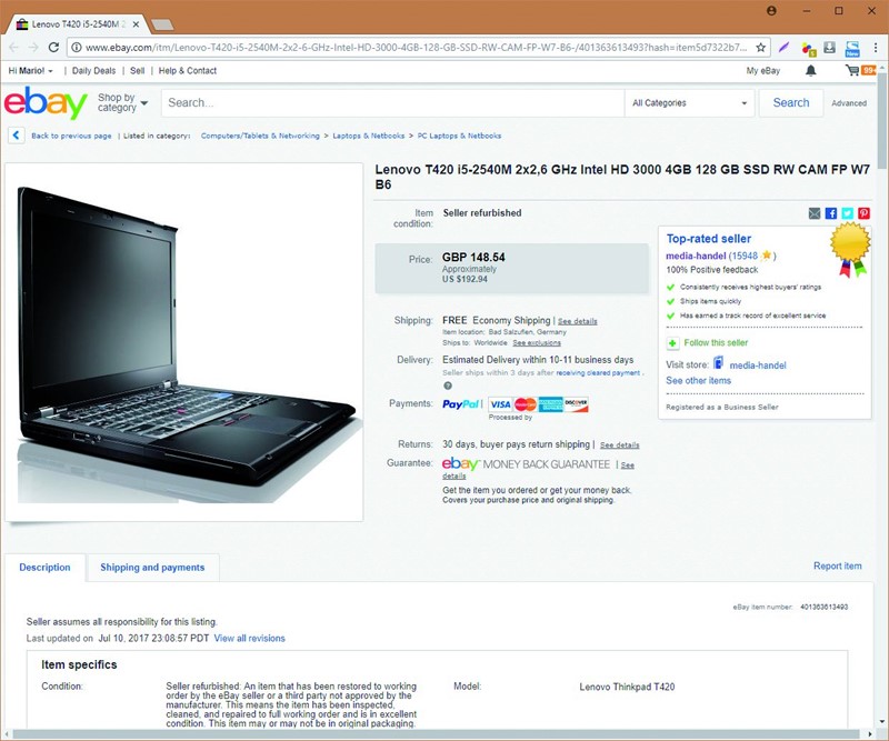 Unatoč tome što su smjernice dovoljno jasne, to prodavače ne sprečava da lažno deklariraju stanje proizvoda kao “seller refurbished”. Za sporni prijenosnik teško se može reći da je “obnovljen” kad mu je touchpad značajno istrošen te kad ima rupu umjesto optičkog pogona, no prodavač se ipak odlučuje na lažno deklariranje jer zna da će mu stanje “seller refurbished" privući više potencijalnih kupaca od "used" (rabljeno)