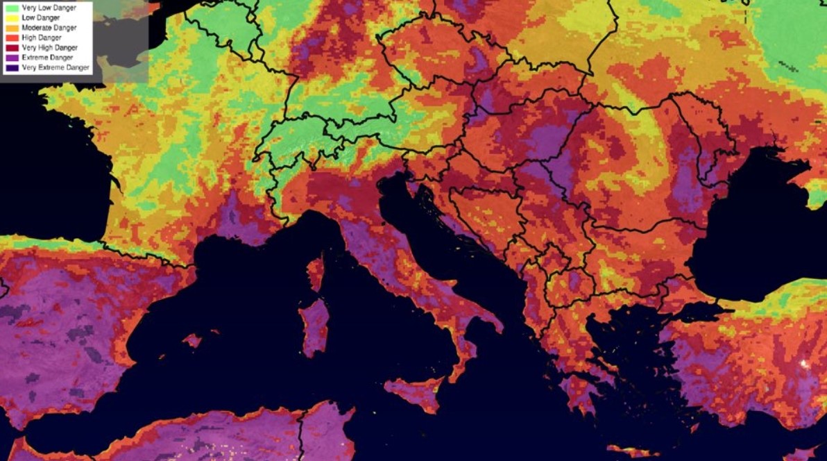 Mapa opasnosti od požara 📷 Copernicus.eu