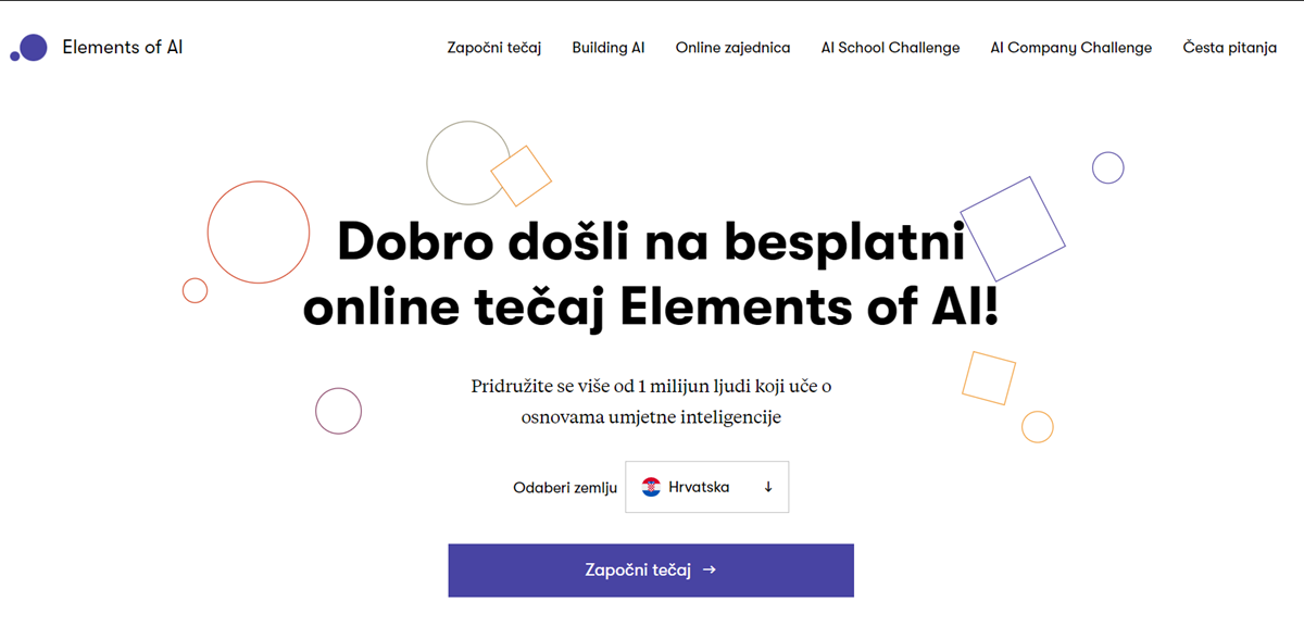 Elements of AI – sjajno je odredište za sve one koji žele naučiti više o umjetnoj inteligenciji, a onda se uključiti i u natjecanje osmišljeno za osnovne i srednje škole 📷 www.elementsofai.com/hr