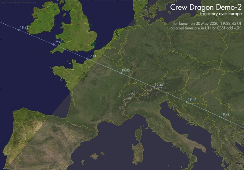 Crew Dragon na putanji iznad Hrvatske