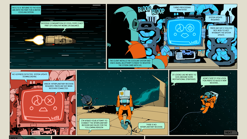 Iako priča nije u prvom planu, kada je ima, prezentirana je kao strip i prožeta humorom